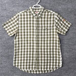 Fjallraven Sarek Short Sleeve Shirt Mens L Comfort Fit Plaid Green White Hiking
